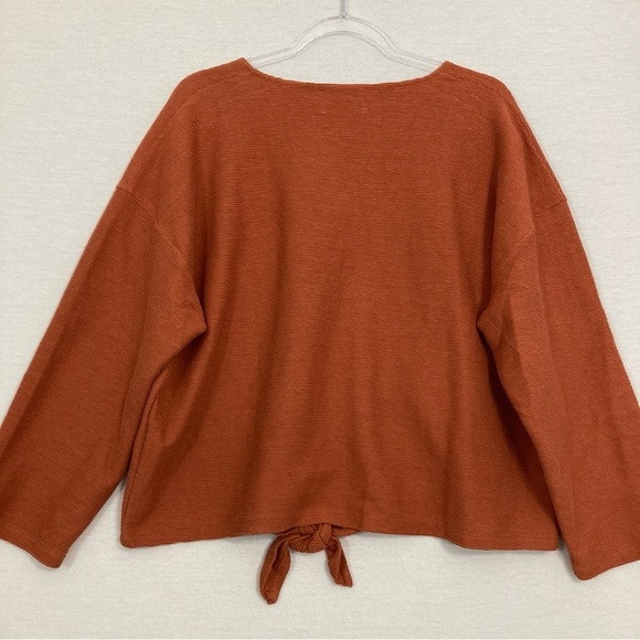 New Madewell Burnt Orange Tie Front Knit V Neck Relaxed Fit Pullover Top XXL - Picture 8 of 9